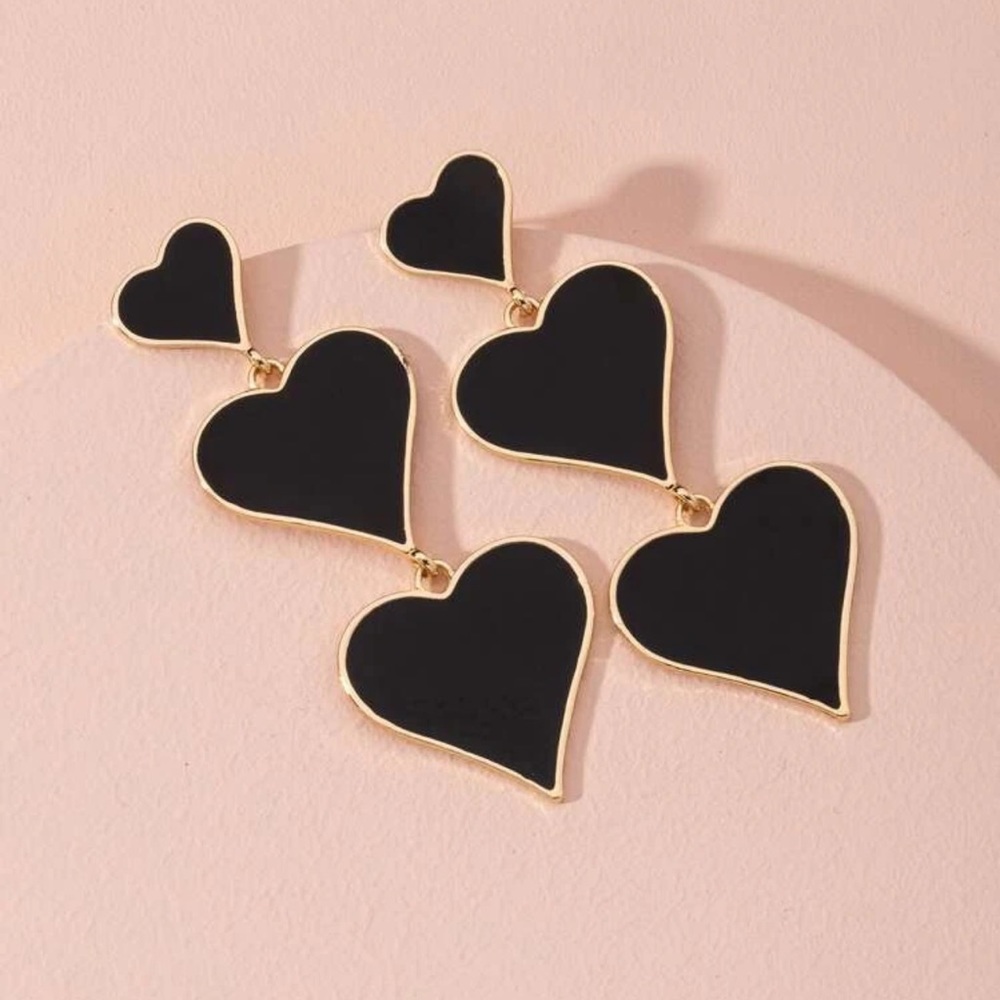 ❤️ Awesome Various Size Hearts Tassel Dangle Stud Earrings ❤️ - Picture 2 of 11